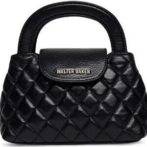 Walter Baker Phoebe Black Quilted Mini Leather Top Handle Bag With Strap